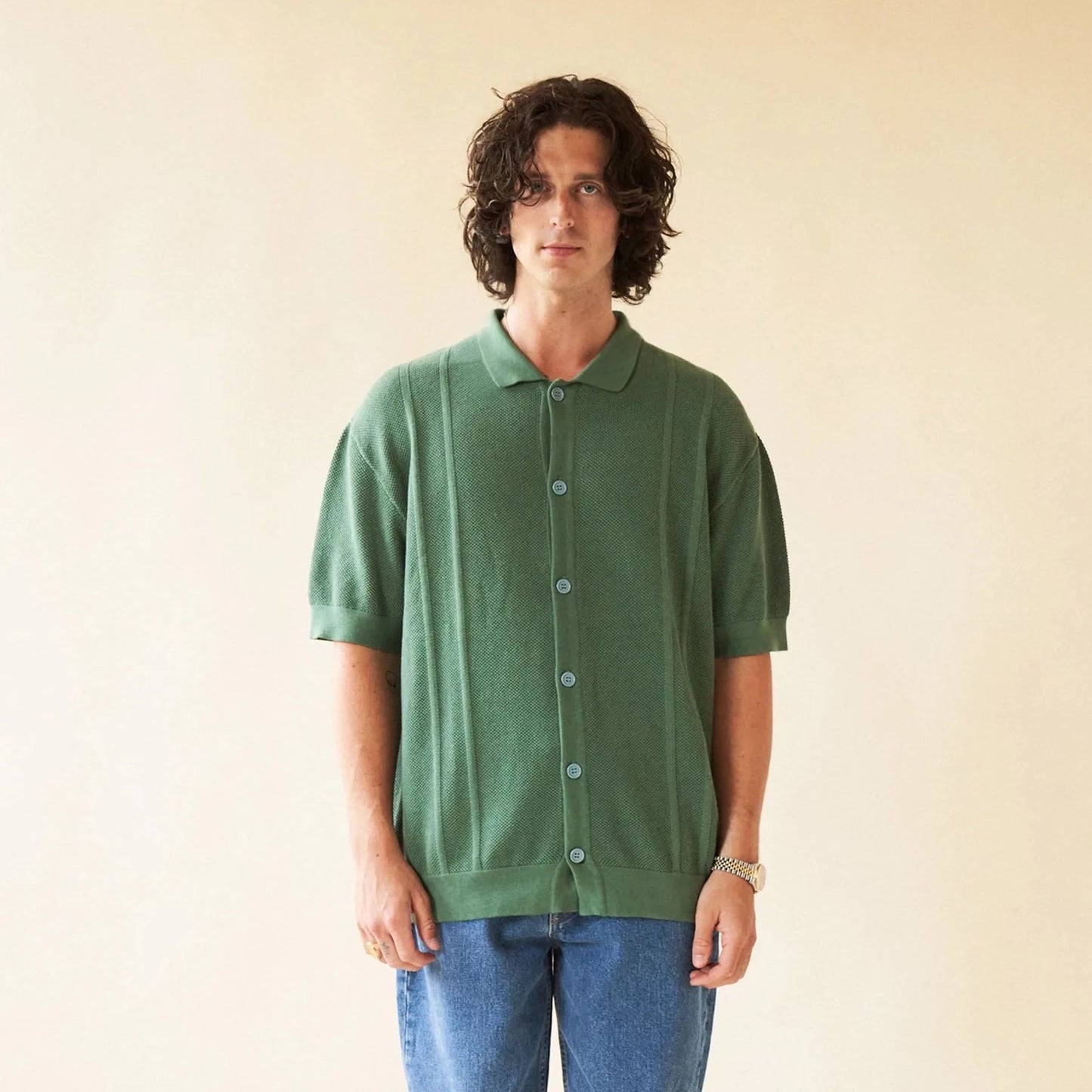 bound 'Stanley Waffle Knit Polo - Hunter Green