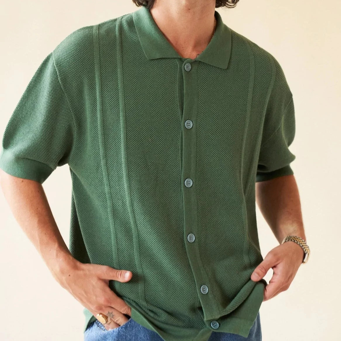 bound 'Stanley Waffle Knit Polo - Hunter Green