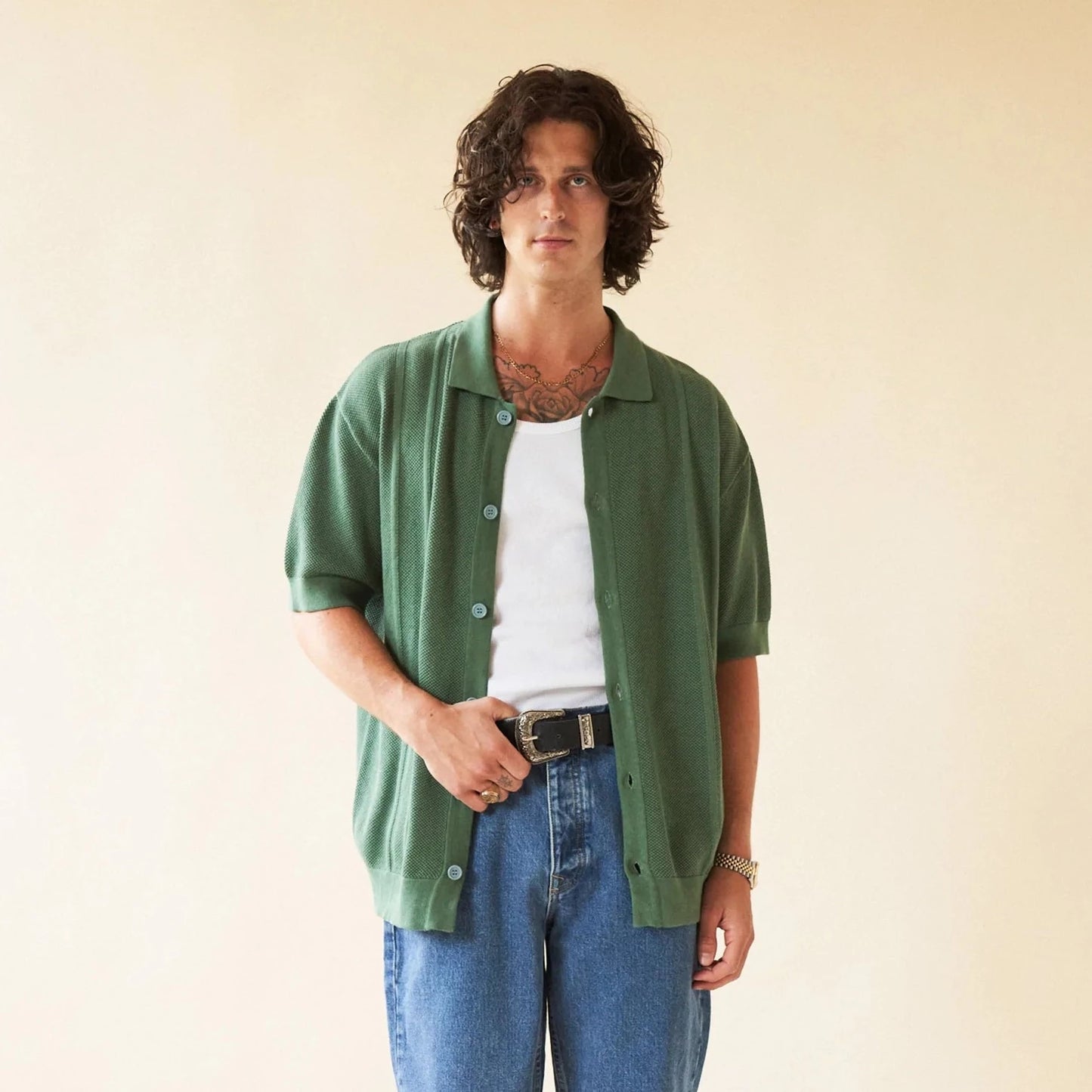 bound 'Stanley Waffle Knit Polo - Hunter Green
