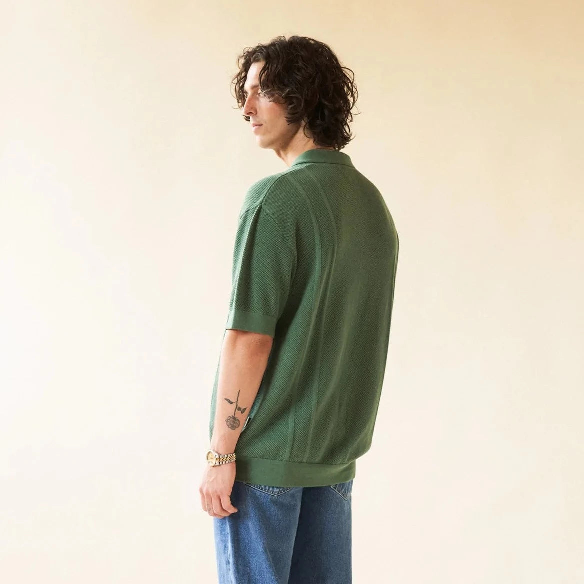 bound 'Stanley Waffle Knit Polo - Hunter Green