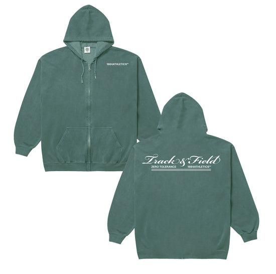 Vice 84 'Track Runner' Zip Up Vintage Washed Hoodie - Hunter Green