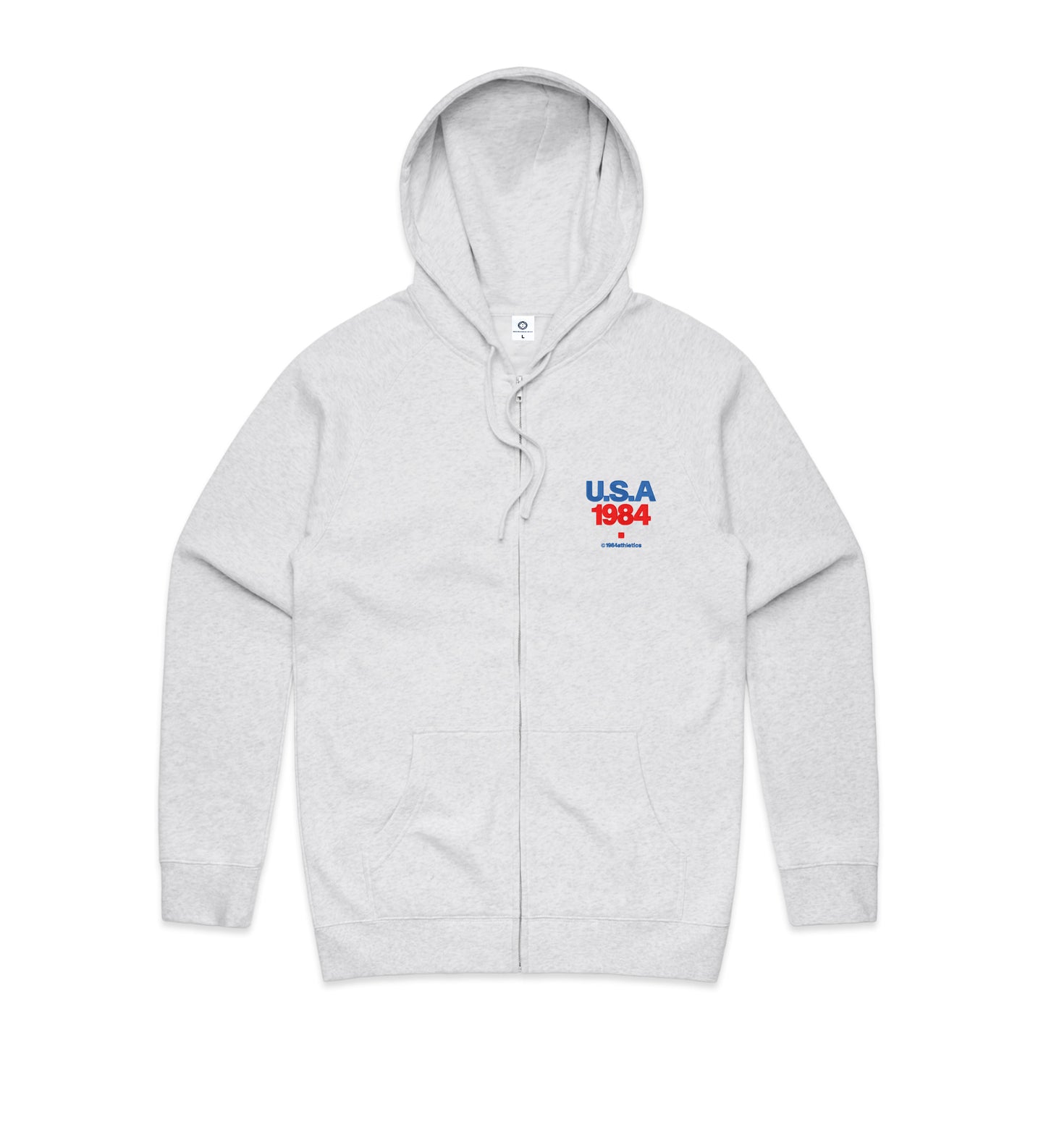 Vice 84 'USA' Embroidered Zip Up Hoodie - Ash Grey