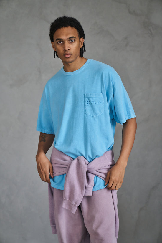 Essentials 'Sets' Vintage Washed Pocket Tee - Lagoon