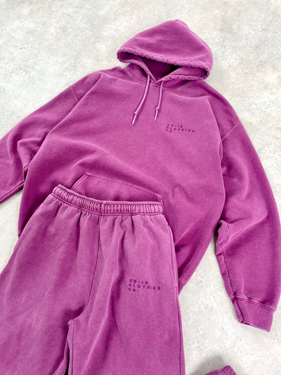 Essentials 'Sets' Vintage Washed Hoodie - Berry