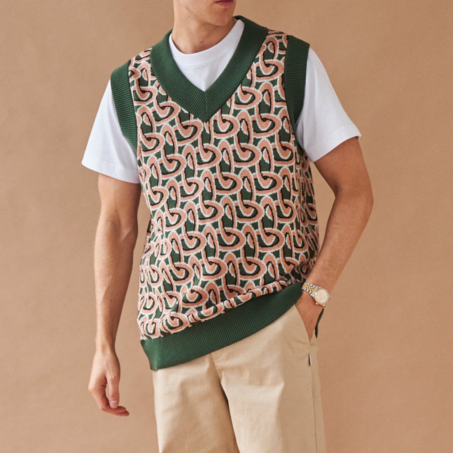 bound 'Monaco' Pattern Knit Sweater Vest